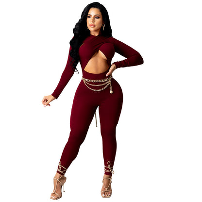 Cross Strap Solid Color Jumpsuit