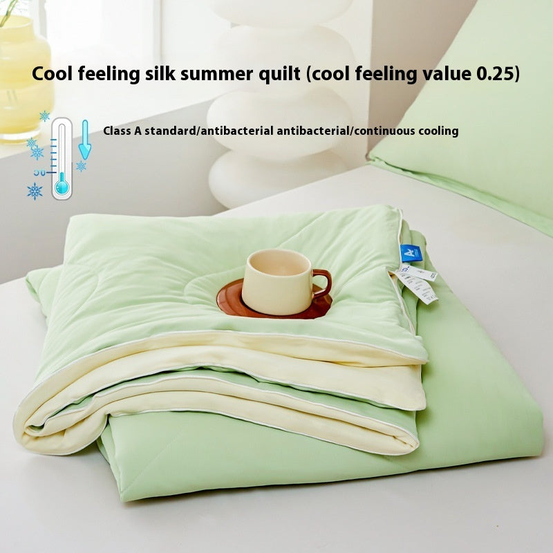 Pure Color Cool Silk Summer Blanket Airable Cover Single Double Summer Ice Cream Ice Silk Summer Quilt Machine Washable Thin Duvet