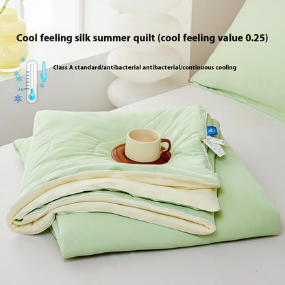 Pure Color Cool Silk Summer Blanket Airable Cover Single Double Summer Ice Cream Ice Silk Summer Quilt Machine Washable Thin Duvet
