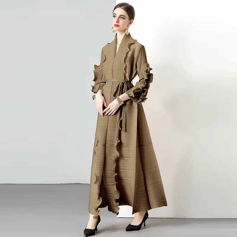 Wave Ruffled Tied Long Dress Slimming