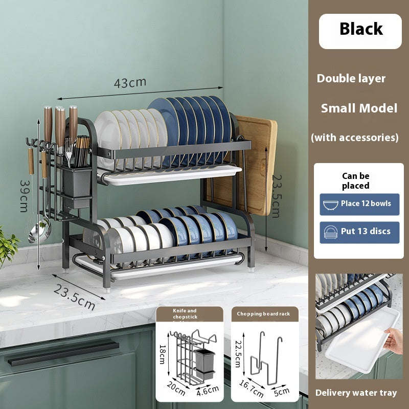Household Multi-functional Carbon Steel Double-layer Tableware Storage Rack