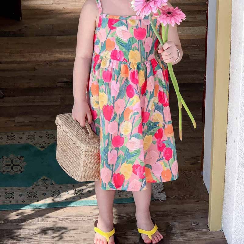 Children's Summer Pastoral Style Flower Print Dress