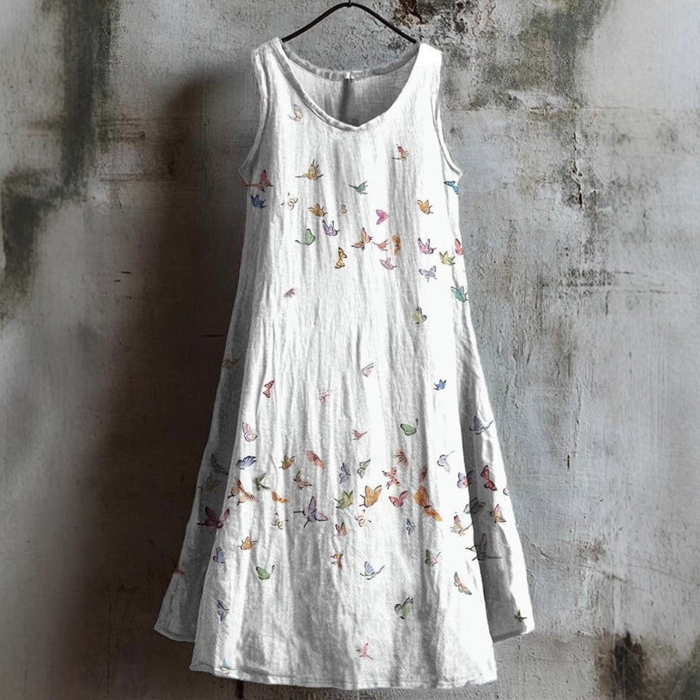 Sleeveless Round Neck 3D Printing Dress