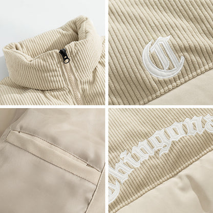 Men's Winter Corduroy Stitching Embroidery Cotton-padded Coat