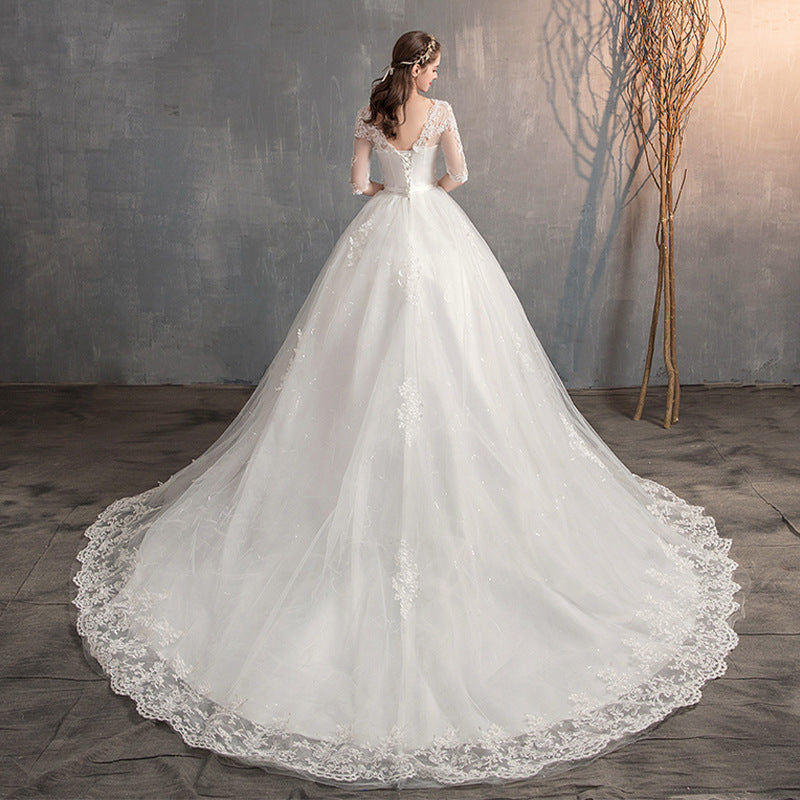 Wedding Dress Tail Deep V-neck Lace