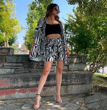 European And American Casual Fashion Printing T-shirt Shorts Set