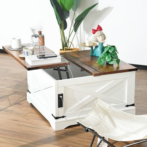 Coffee Table, Multi-functional Lifting Dining Table Coffee Table, Living Room Home Table, Modern Coffee Table 90CM, Vintage White