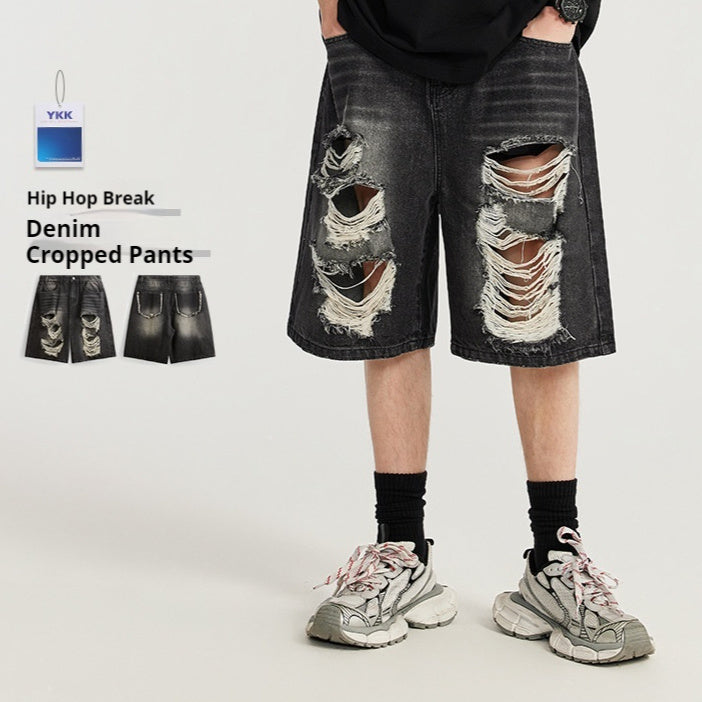 American Street Hip Hop Ripped Denim Shorts