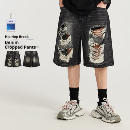 American Street Hip Hop Ripped Denim Shorts