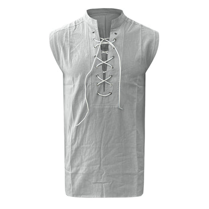 Tie Sleeveless Cotton Linen Shirt Slit Tank