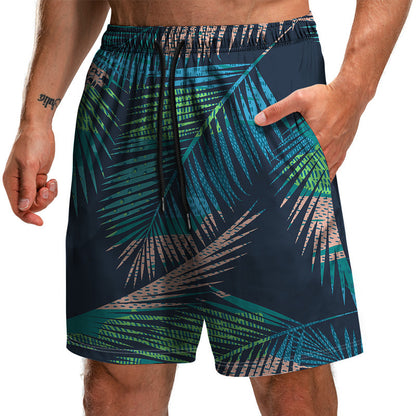 Summer New Leaf Series 3D Printed Shorts Loose Beach Pants Fashion Casual Shorts Men