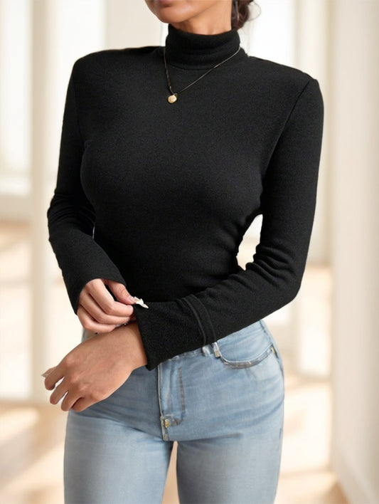 Basic Turtleneck Slim Long Sleeve Solid Color Women's Top