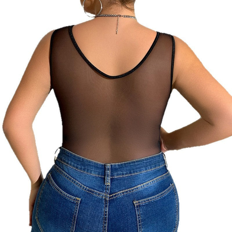 Black Hot Girl Rhombus Lace Slim Fit Patchwork European And American Style Lace Sexy Siamese Top