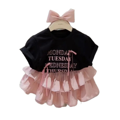 Girls' Pleated Skirt Western Style Letter T-shirt Two-piece Suit