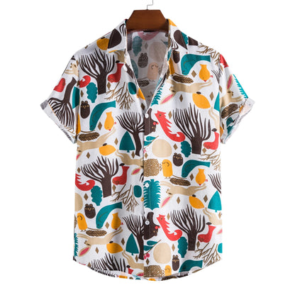 Printed Casual Men's Short-sleeved Shirt Lapel