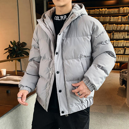 Hooded thick solid color cotton jacket