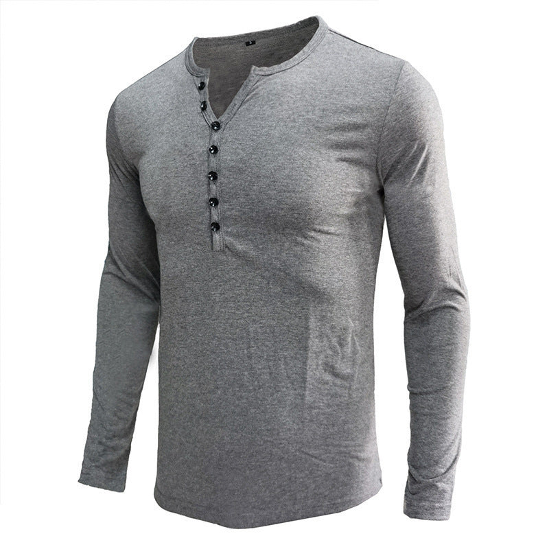 European And American Men's T-shirt Long Sleeved Men's Base Shirt Men's Henry Shirt