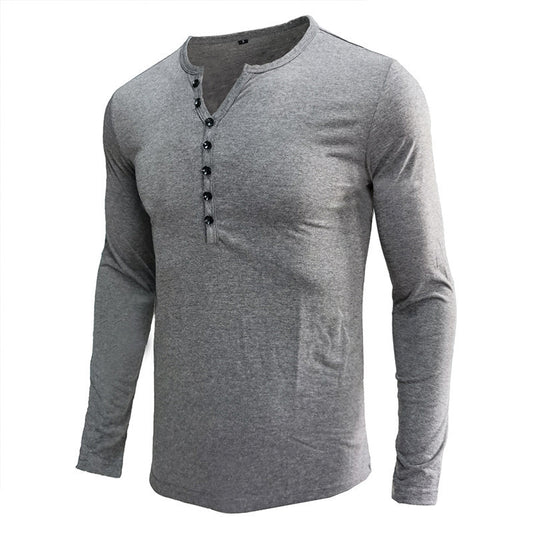 European And American Men's T-shirt Long Sleeved Men's Base Shirt Men's Henry Shirt