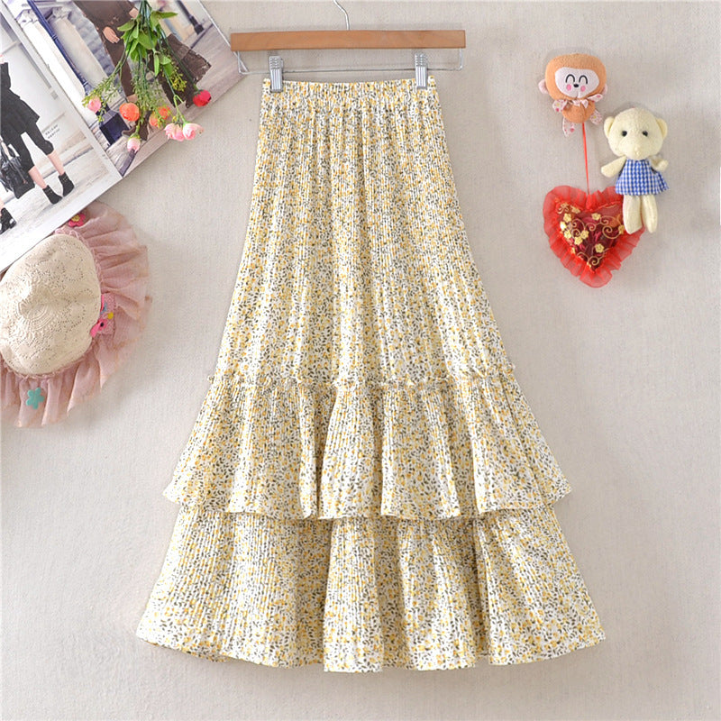 Little Daisy Skirt Women's Mid-length Floral Chiffon Skirt Cake Skirt