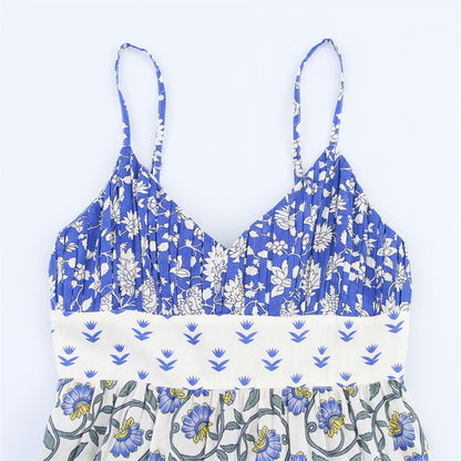 Summer Bow Patchwork Printed Layered Splicing Sling Dress