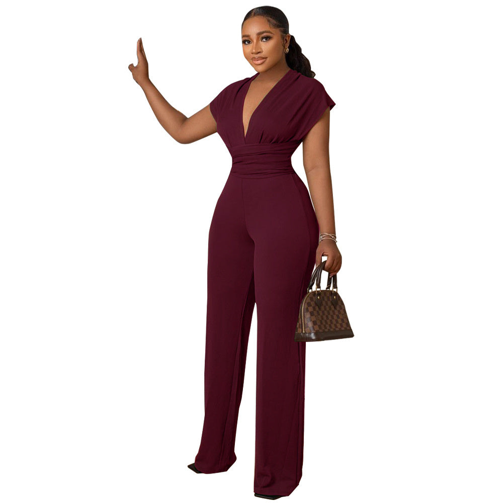 Fashion Ladies Solid Color Waisted Women's Jumpsuit
