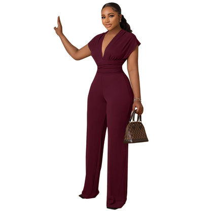 Fashion Ladies Solid Color Waisted Women's Jumpsuit