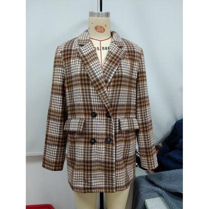 Double-breasted Checkered Casual Blazer