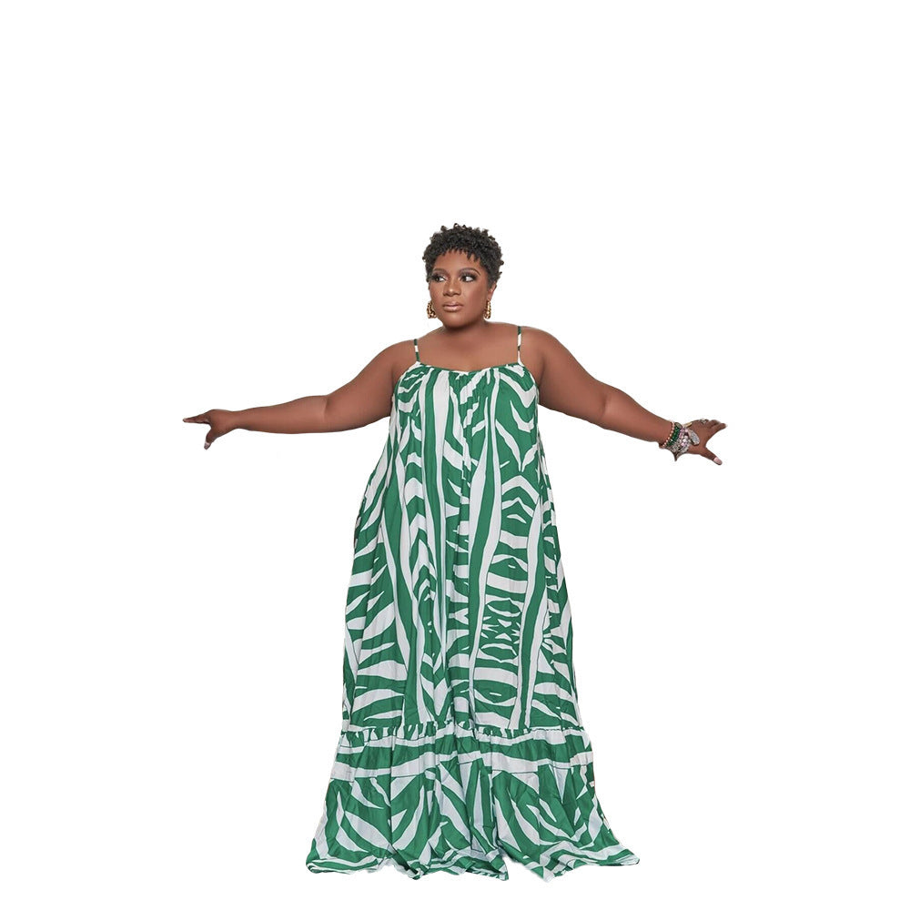 Printed Large Size Slimming Dress Strap French Tea Break Skirt