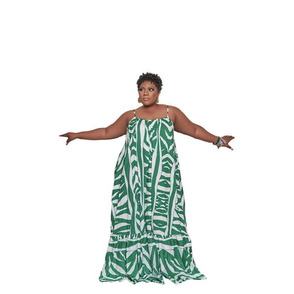 Printed Large Size Slimming Dress Strap French Tea Break Skirt