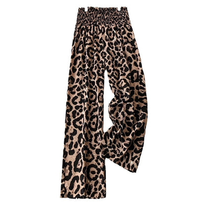 Leopard Print Floral Print Casual Jumpsuit Elastic Waist Loose Wide Leg Pants