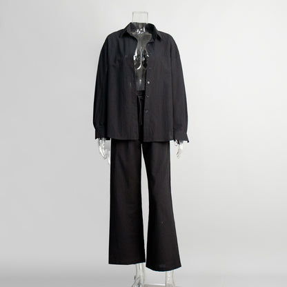 Cotton Shirt Trousers Suit Loose Long Sleeve