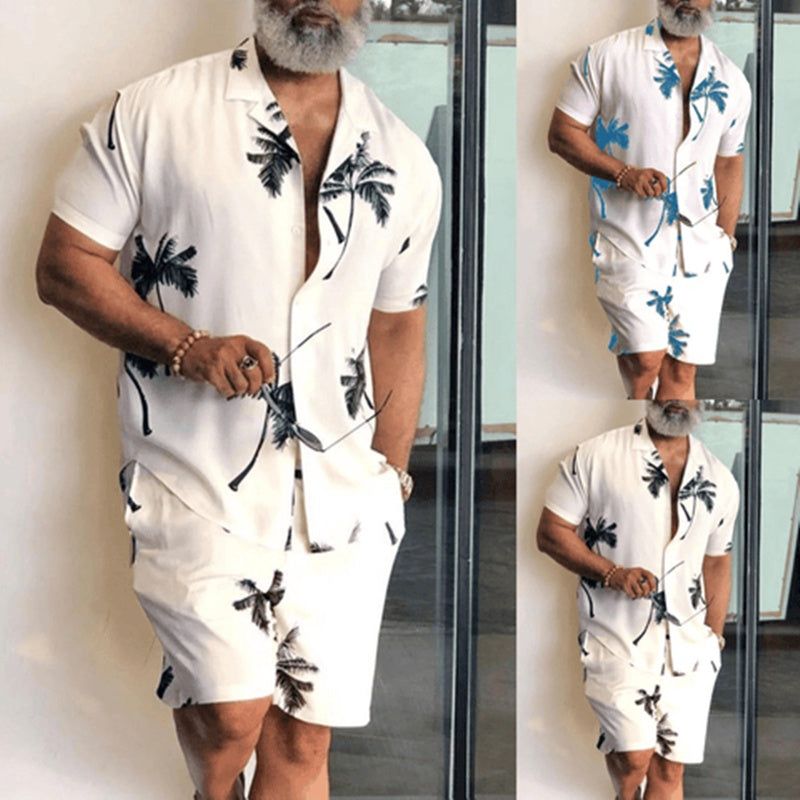 Men's Printed Loose Shirt Shorts Casual Suit