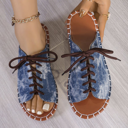 Plus Size Slippers Women's Lace-up Fish Mouth