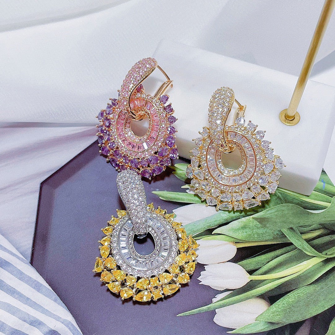 Fashion Colorful Zirconium Flower Round Geometric Earrings