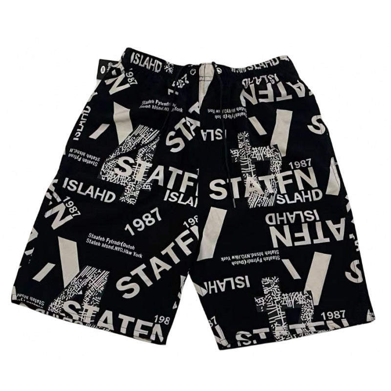 Summer Beach Pants Men's Loose Casual Fifth Pants Ice Silk High Elasticity Quick-drying