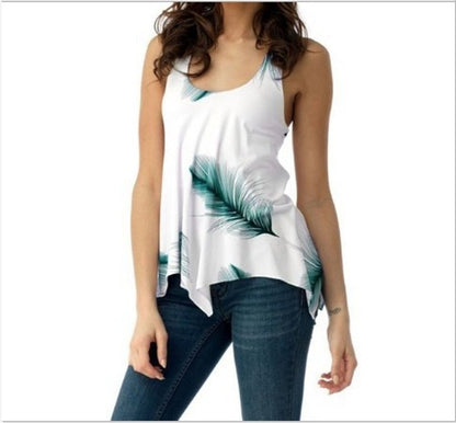 Women's Backless Lace-up Leaf Print Top