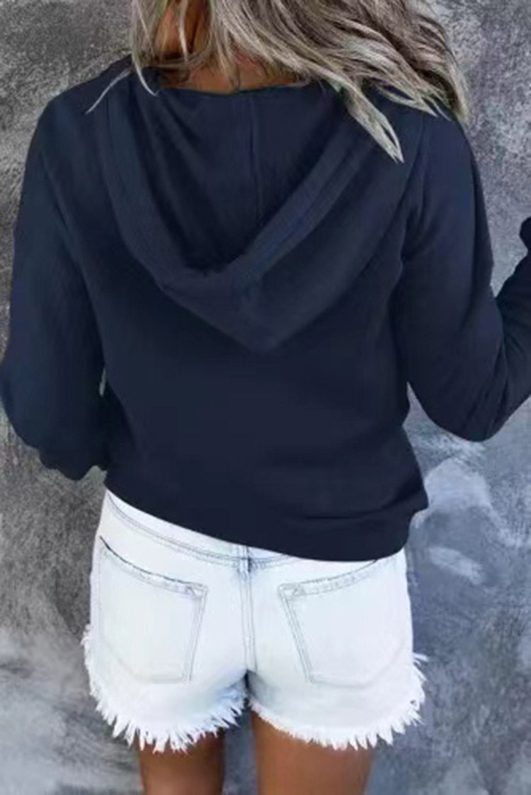 Long-sleeved Hooded Sweatshirt With Pockets Fashion Casual Button Drawstring Design Hoodie Top Spring And Autumn Sports Clothing For Women