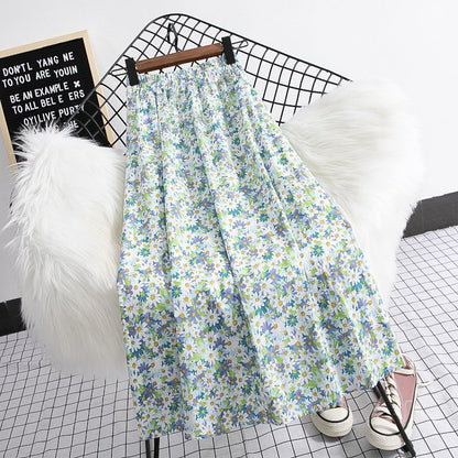 Summer New Plus Size High Waist Chiffon Big Swing Midi Dress