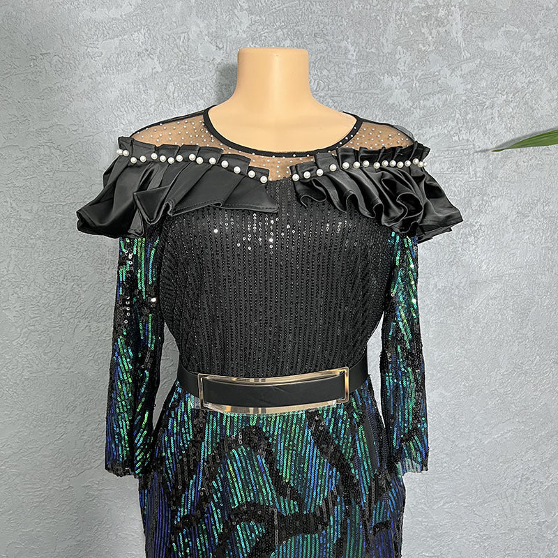 Sequined Embroidered Maxi Dress Slim-fit Fishtail Skirt Evening Gown