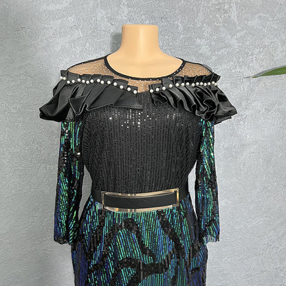 Sequined Embroidered Maxi Dress Slim-fit Fishtail Skirt Evening Gown