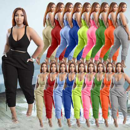 Women's Fashion Camisole Solid Color Pants Casual Set