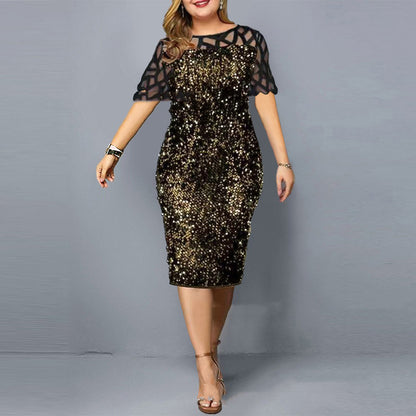 Personalized Sequins Plus Size Women's Short Sleeve Dress