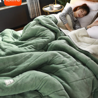 Warm Siesta Blanket Three-layer Blanket Quilt Thick Lamb Flannel Bed Linen Coral Fleece