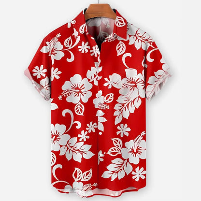 European And American Hawaiian Casual Floral Print Men's Lapel Shirt Short Sleeve