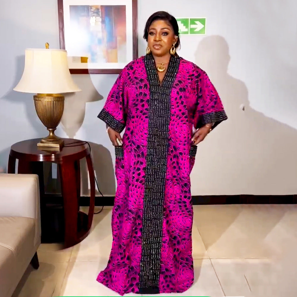 Printing Loose Robe Cross-border Foreign Trade AliExpress Amazon Hot Drilling With Pockets Dress