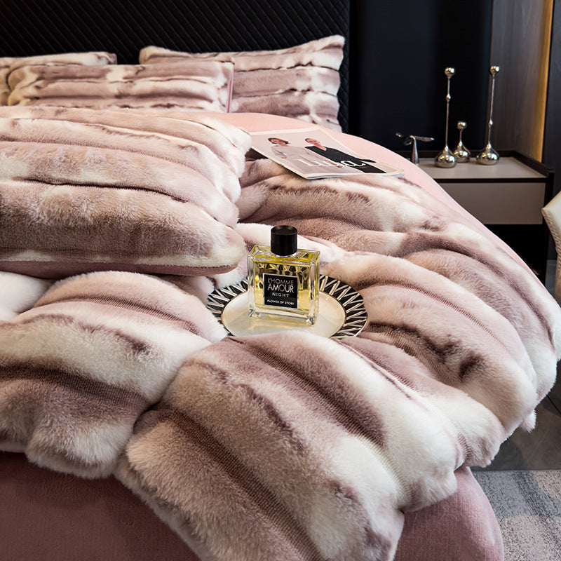 Winter Thickened Rabbit Plush Four-piece Milk Coral Velvet