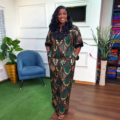 Plus Size Women's Satin Sequin Long Gown Dress