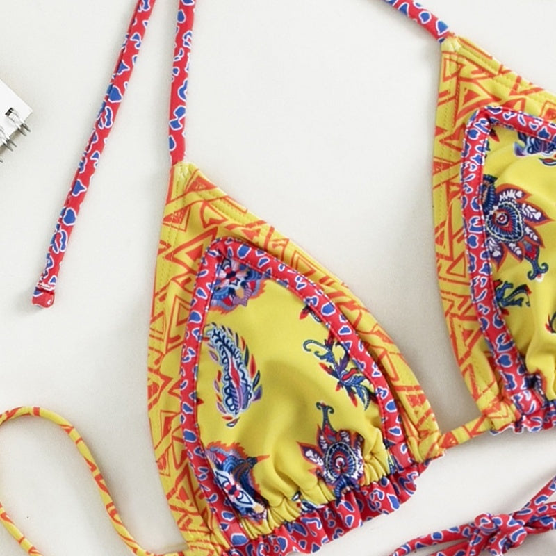 Yellow Banded Bikini Tight Three-point Swimsuit