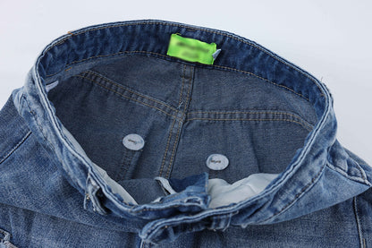 Stitching Hole Loose Denim Trousers Men