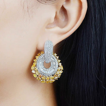Fashion Colorful Zirconium Flower Round Geometric Earrings
